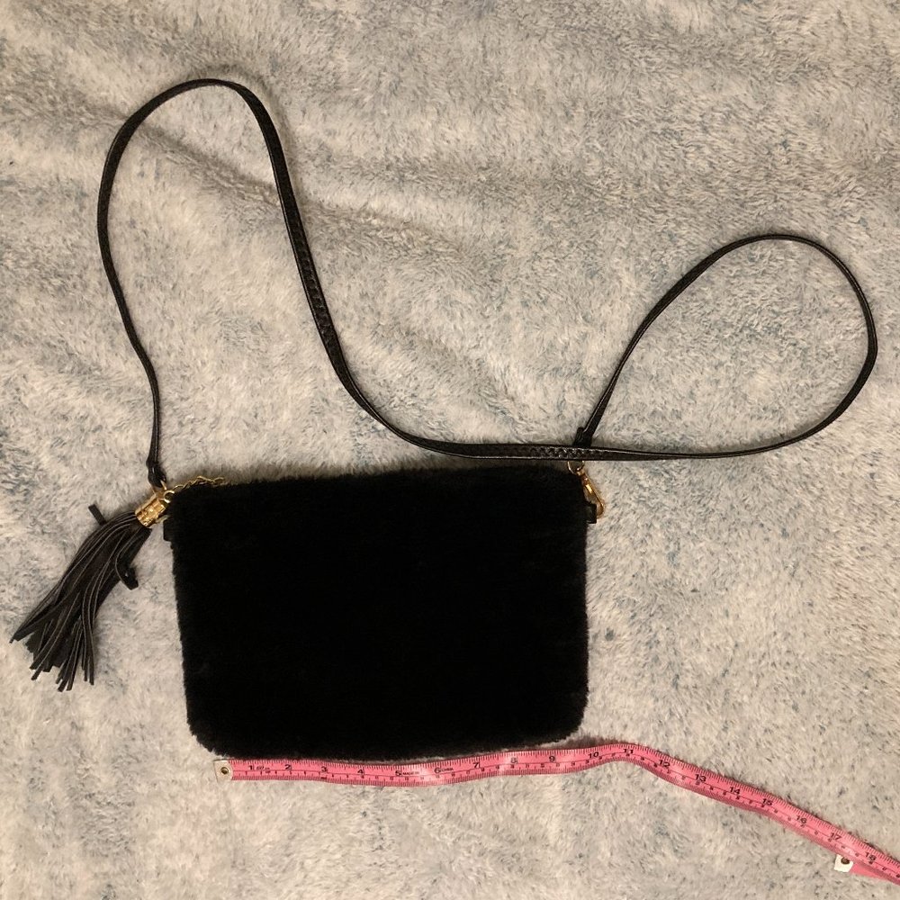 VIETA Black Faux Fur Zippered Crossbody Bag